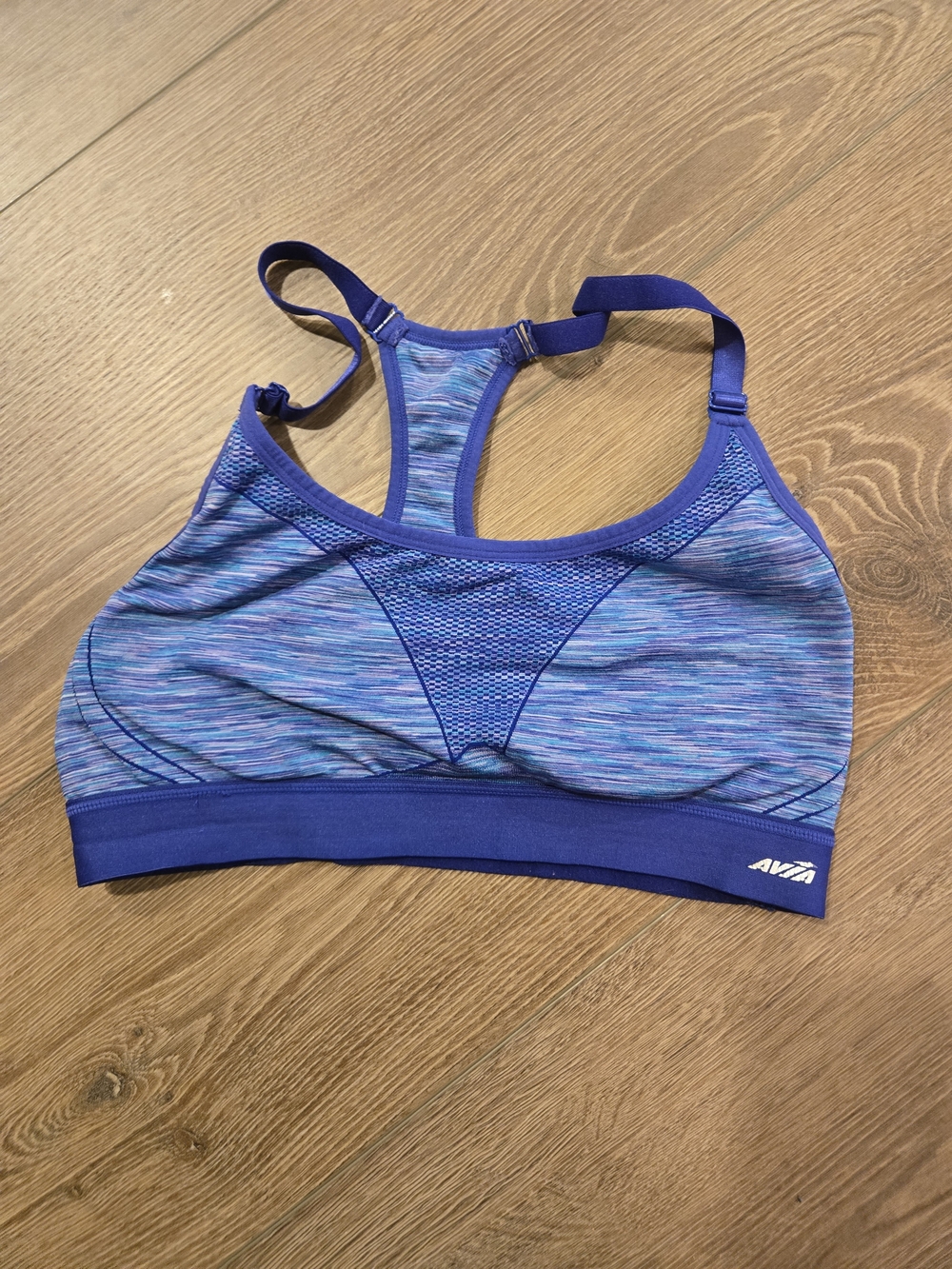 Avia Blue Space-Dye Racerback Sports Bra with Mesh Accents